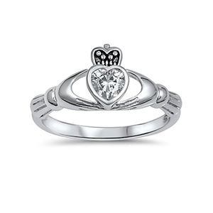 Irish Claddagh Heart Promise Ring CZ